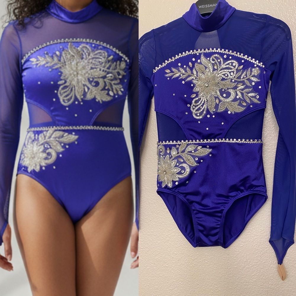 Weissman solo dance costume blue purple 15497 rhinestoned custom leotard MC chil